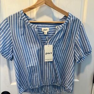 Pact Blue Striped The Sunset Relaxed Henley Women's Top